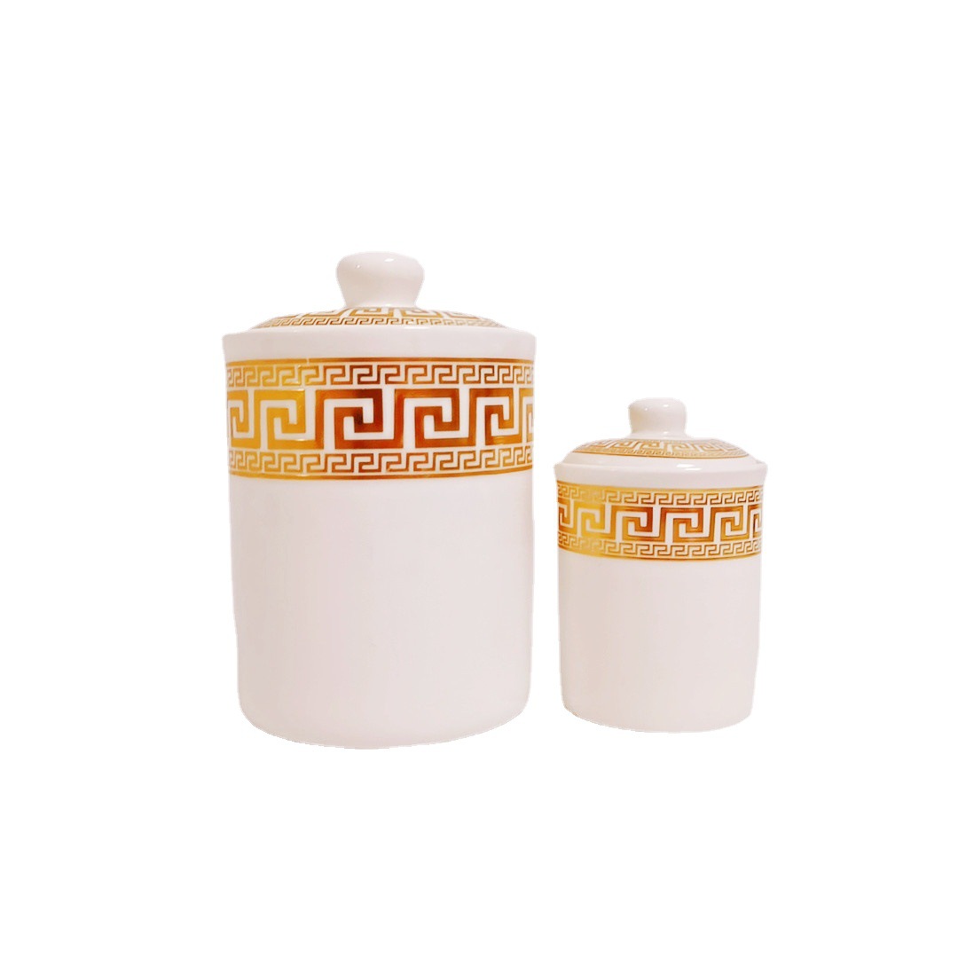 Exportar a Oriente Medio Arabia Saudita cerámica galvanoplastia cilíndrica condimento tarro almacenamiento café tarro con marco de hierro de doble capa