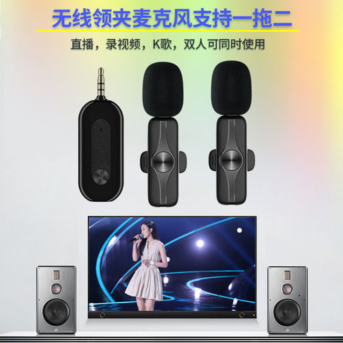 Lavalier Wireless Microphone Phone Audio Card Speaker Live Streaming Teaching Recording Noise Reduction Lavalier Mic One for Two