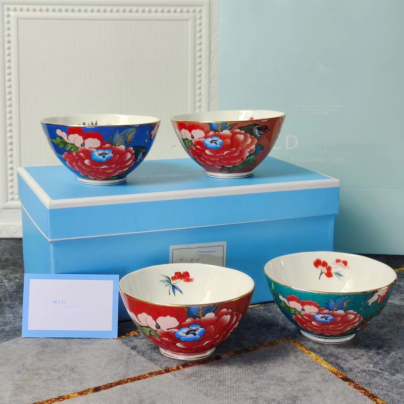 Wet骨磁器嫣紅牡丹小碗四点セット陶磁器茶碗食器食器セットセットプレゼントセット|undefined