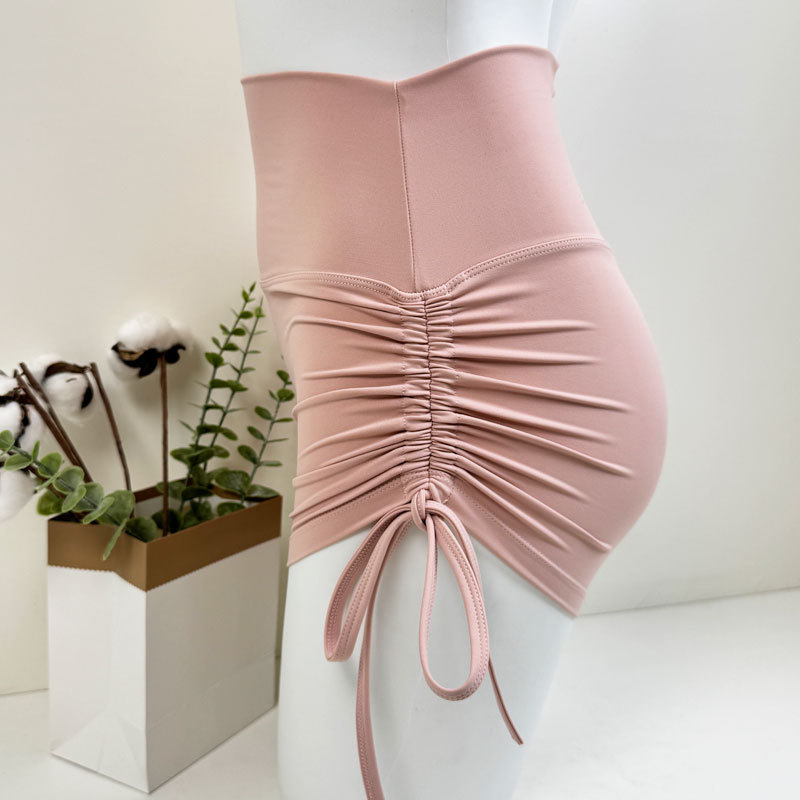 Yoga Shorts With Butt-lifting Pleats And Drawstring, Suitable For Fitness, Outdoor Sports, Cycling, Short-sleeved,_desvips.com