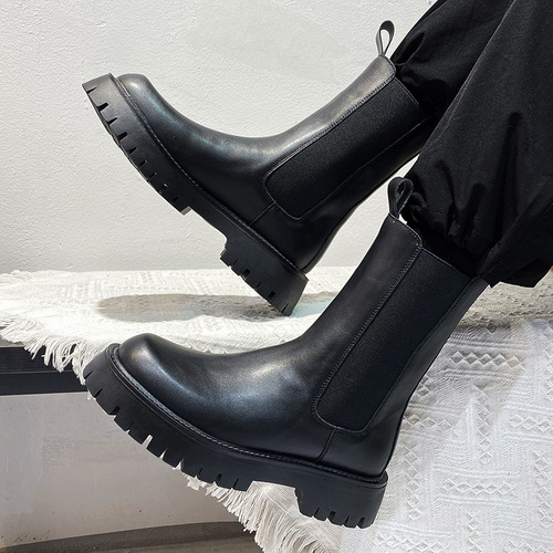 Winter black adult boys' adhesive shoes men's round toe artificial fur Martin boots 9612
