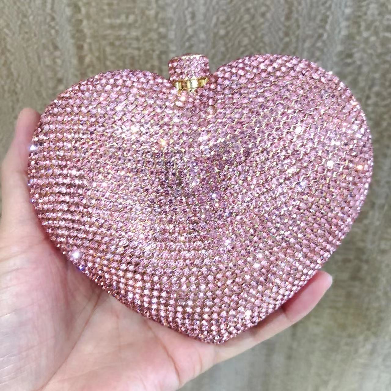Túi clutch nữ đính pha lê hình trái tim dự tiệc — Màu hồng, Cá tính đặt làm, Màu đỏ, Vàng pha lê chi tiết 13
