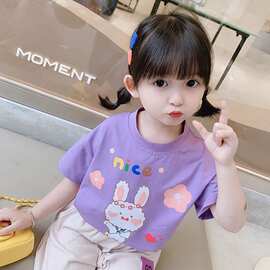 宝宝纯棉短袖儿童装T恤 女童夏季新款洋气时尚百搭印花打底上衣