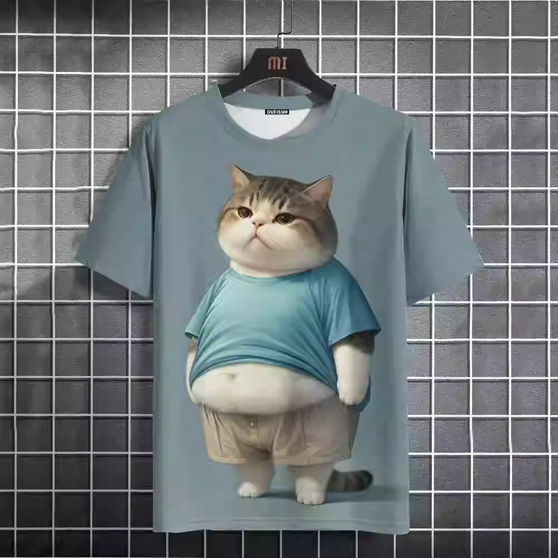 Summer Short-Sleeved 3D Printed Funny Fat Cat T-Shirt Animal Casual Loose Short-Sleeved Oversized Top Summer Summer Short-Sleeved 3D Printed Funny Fat Cat T-Shirt Animal Casual Loose Short-Sleeved Oversized Top Summer