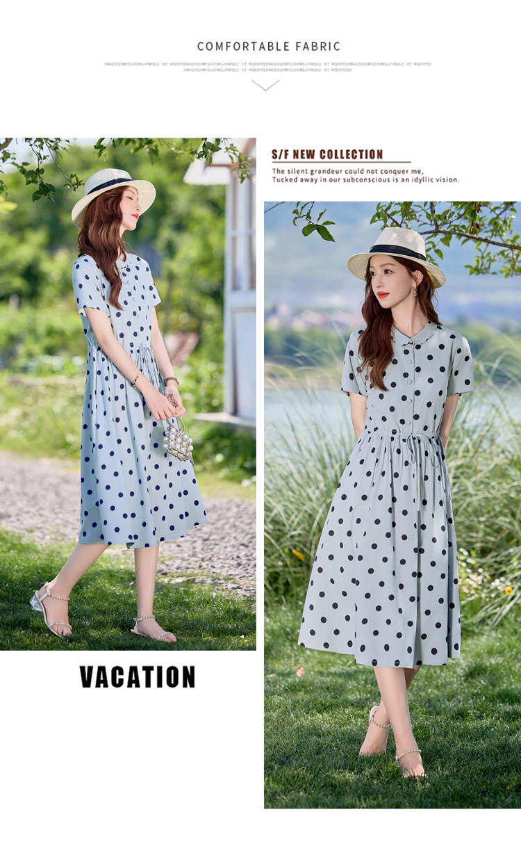 Đầm maxi nữ chấm bi in họa tiết eo thon dáng midi thời trang NI502 — màu be, màu xanh chi tiết 18
