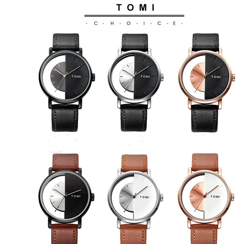 TOMI special rice hollow design half-side see-through unisex watch belt neutral casual fashion quartz watch