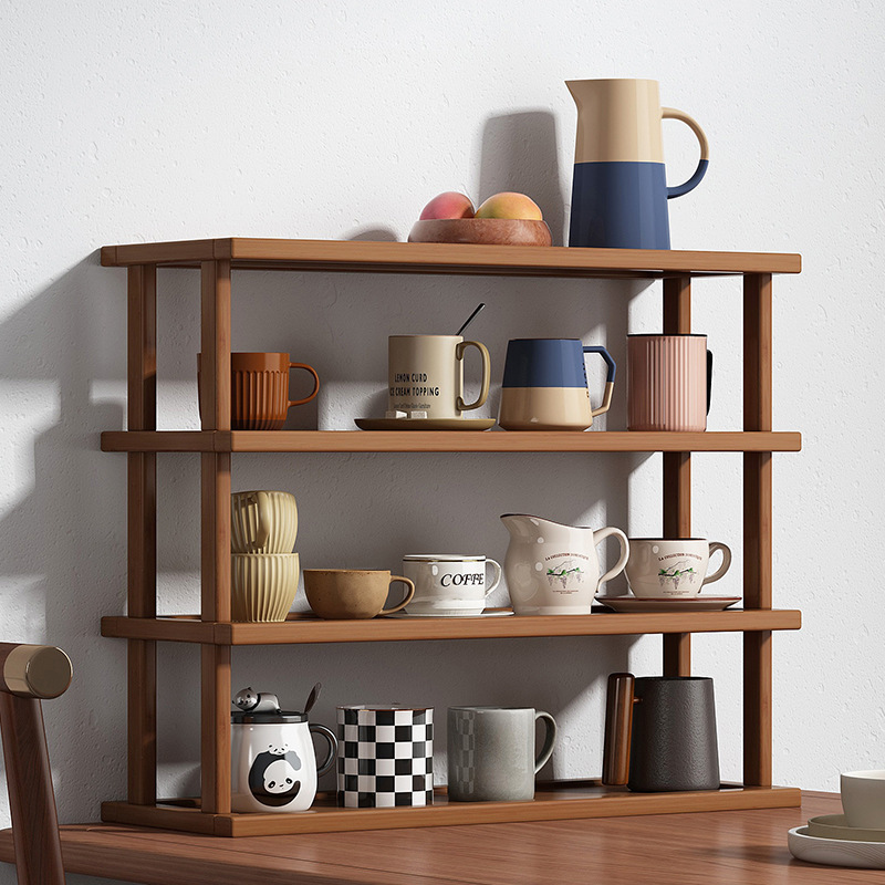 데스크탑 스토리지 랙 테이블 간단한 컵 물 컵 스토리지 랙 조리대 작은 다층 대나무 나무 파티션