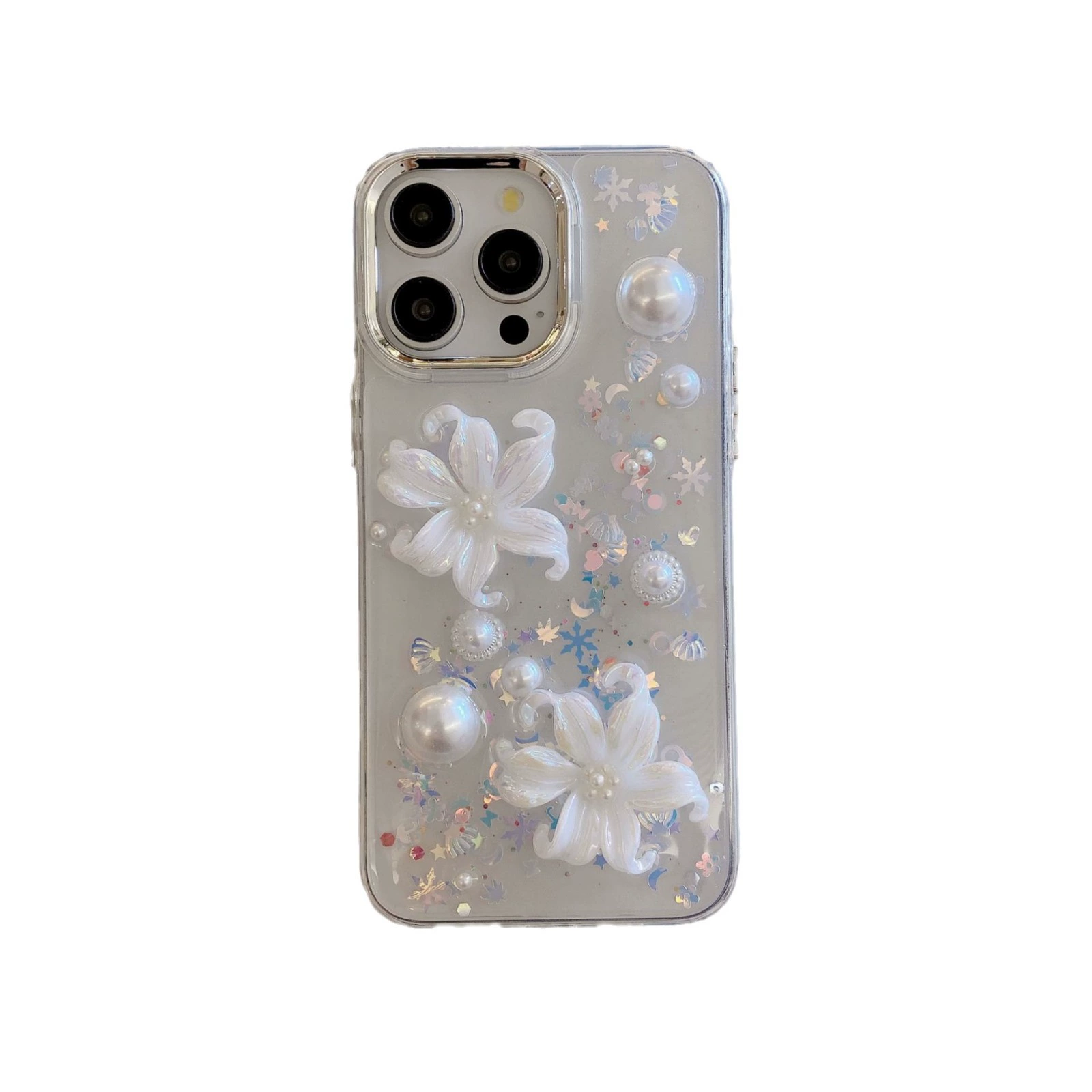 Apple, трехмерный совместимый чехол из жемчуга, iPhone 16, iPhone13 Pro, цветочный, iphone, 16promax