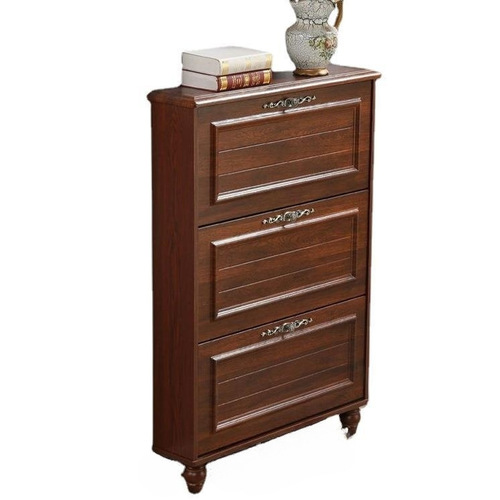 American-style ultra-thin shoe cabinet with coat rack, minimalist modern entryway cabinet for home use—features a tipping mechanism for easy shoe storage at the front door.