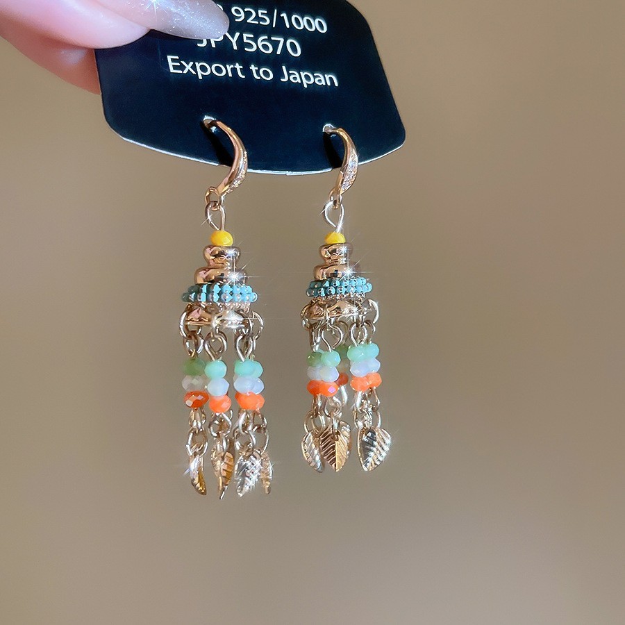 Aguja de plata con diamantes de cristal pendientes de bordilla estilo nacional pendientes de temperamento pequeño ligero lujo de alta calidad industria pesada exageración pendientes