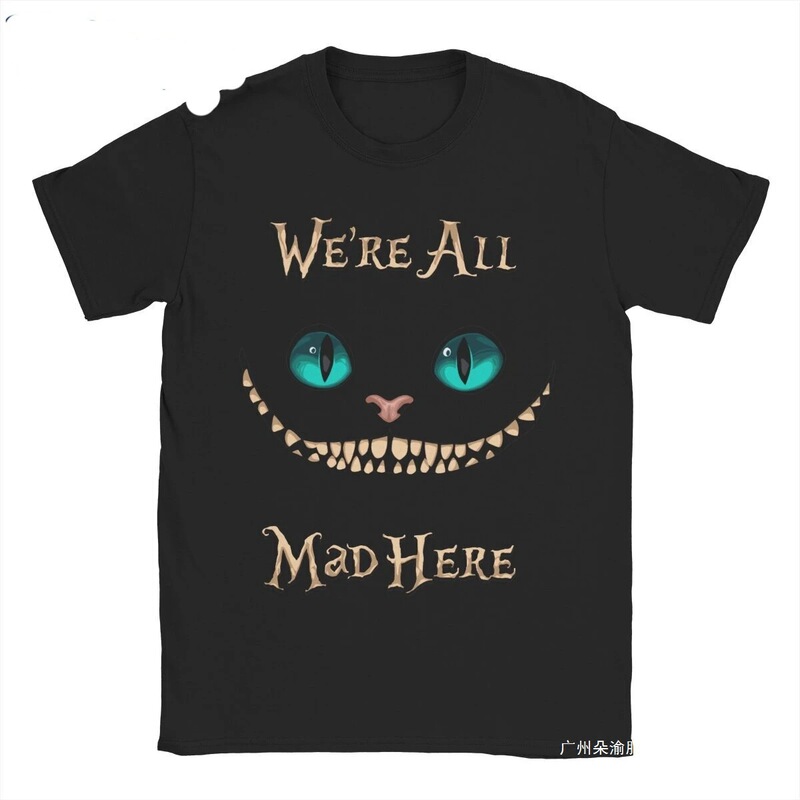 Cross-Border 180g Women's Alice in Wonderland Cheshire Cat T-Shirt Pure Cotton Clothes Crazy Short Sleeve Round Neck T-Shirt