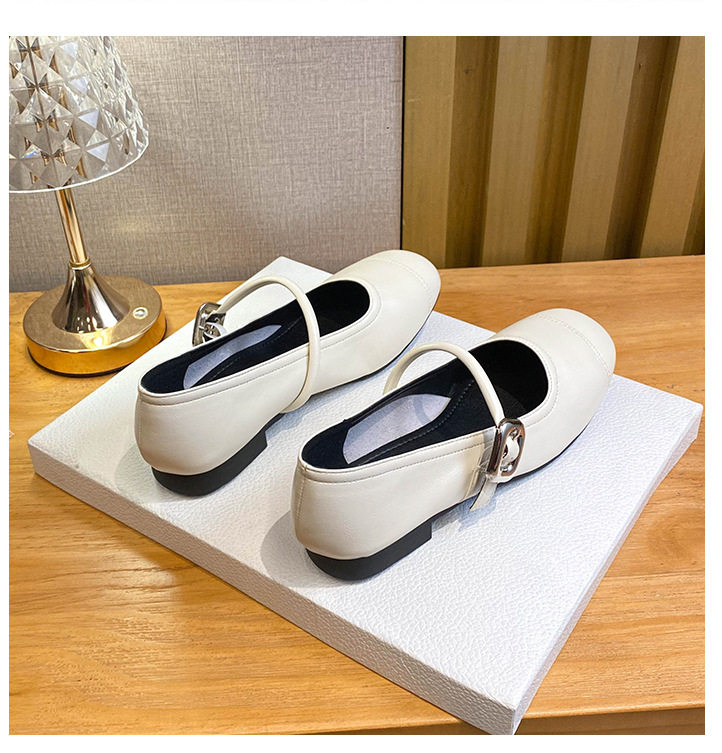 Giày Mary Jane nữ da bạc mũi vuông gót ẩn 3–6 cm — Bạc (kiểu đế bệt), Màu trắng (kiểu đế bằng) chi tiết 18
