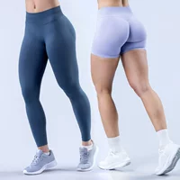 Спортивный костюм для йоги и фитнеса для женщин: бесшовные лосины с эффектом лифтинга ягодиц DFYNE, топ-халтер, высокая эластичность.