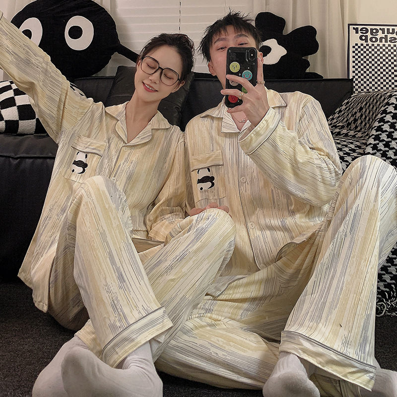 [Exposición de pintura soleada] pijamas de pareja para hombres y mujeres de verano de manga larga de primavera y otoño al aire libre más el tamaño estrella ropa para el hogar invierno