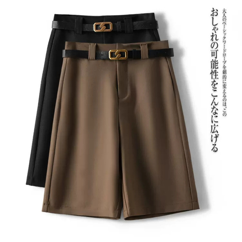 Women's Summer 2025 New High-Waisted Thin Casual Pants Loose Straight-Leg Mid-Length Shorts Suit Shorts