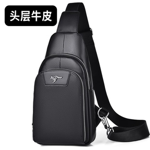 2023 New Leather Chest Bag Top Layer Cowhide Crossbody Bag Double Zipper Chest Bag Sports Casual Shoulder Bag Men's Bag