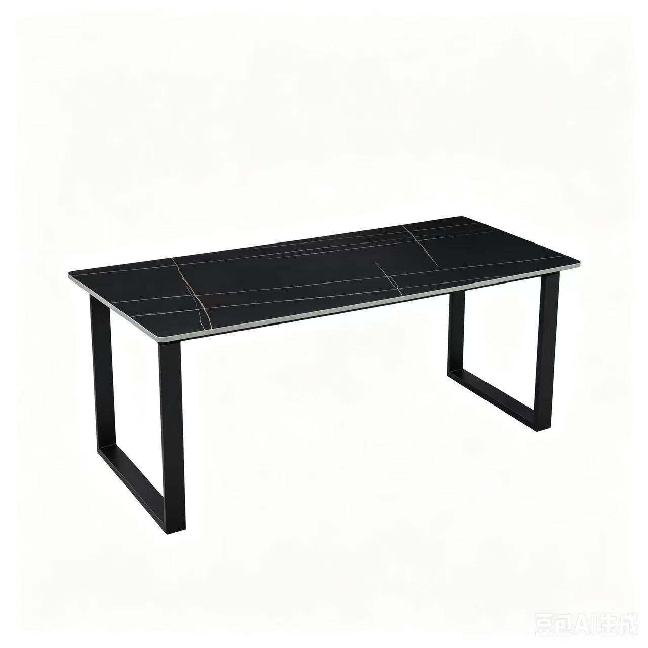 Minimalist black slate coffee table, rectangular U-shaped black iron frame living room coffee table, small slate coffee table for home use