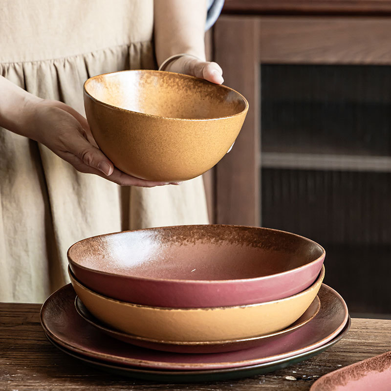 Juego de vajilla retro anticuado plato de carne de cerámica plato occidental plato de plato casero plato plato plato plato restaurante al por mayor plato grande