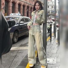 欧洲站女装水洗做旧时尚牛仔套装女秋新款美式复古欧货休闲两件套