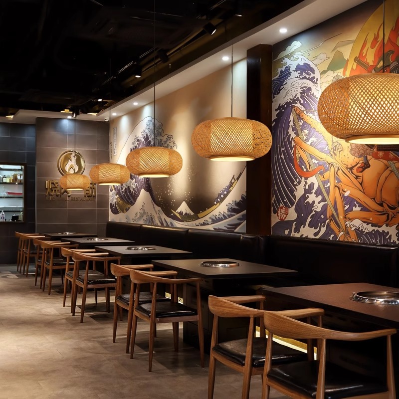 Lámpara colgante de bambú de estilo chino linterna de bambú Lámpara de restaurante personalizada creativa de estilo japonés Lámpara de cama y desayuno de jaula de pájaros hecha a mano de Sudeste Asiático