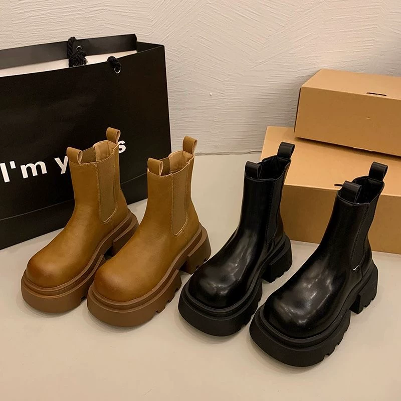 Дропшиппинг британских ретро-ботинок челси 2025 года, новые, из ПУ, на толстом каблуке и толстой подошве, с круглым носком, модные.