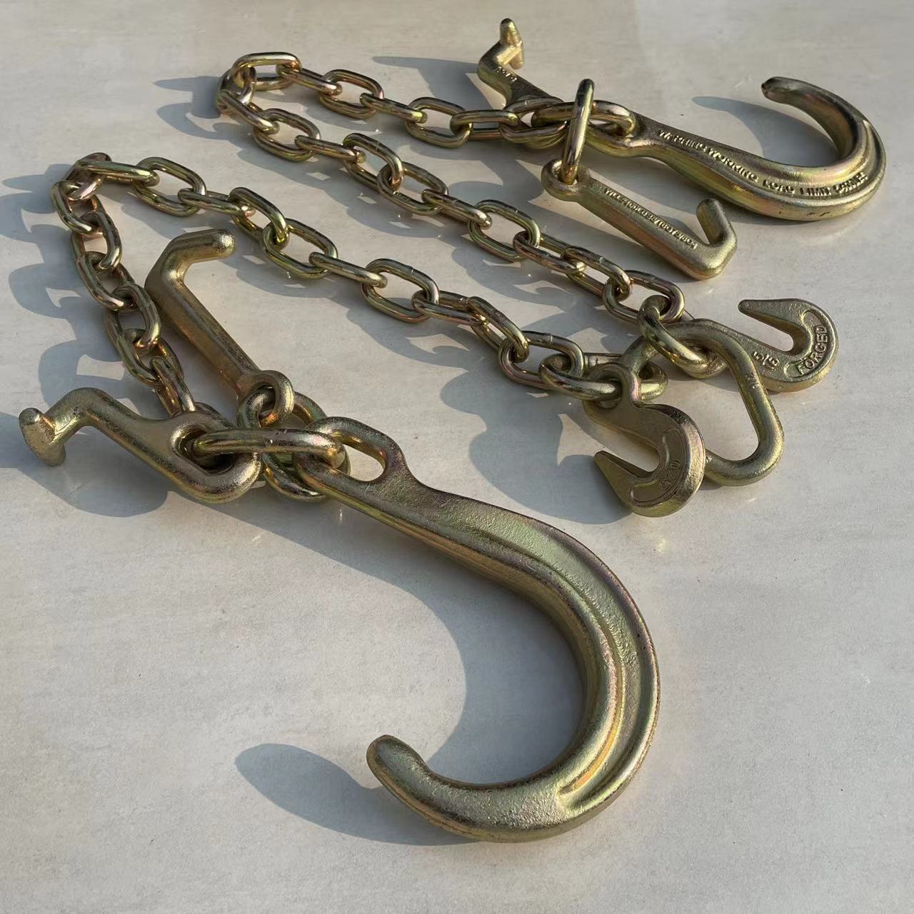 80级链条带8寸J钩梨形环镀锌安全牵引链焊接圆环美标拖车链条工厂