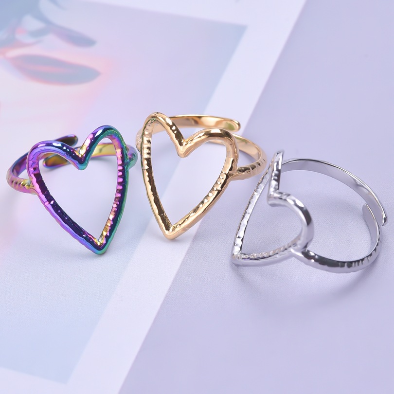 5g Weight PVD Coated Gold Plating Process Real Gold Plated Plating Material PVD Coated Real Gold Plated Heart Shape 304 Stainless Steel Simple Style Waterproof Non Tarnish Open Ring