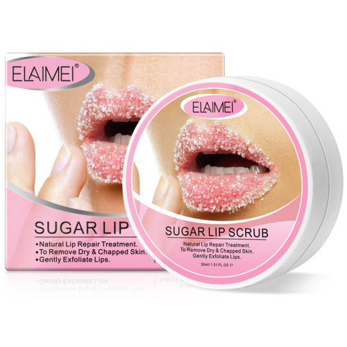 ELAIMEI new sugar lip scrub exfoliates dead skin, fades lip lines, moisturizes and cares lip balm