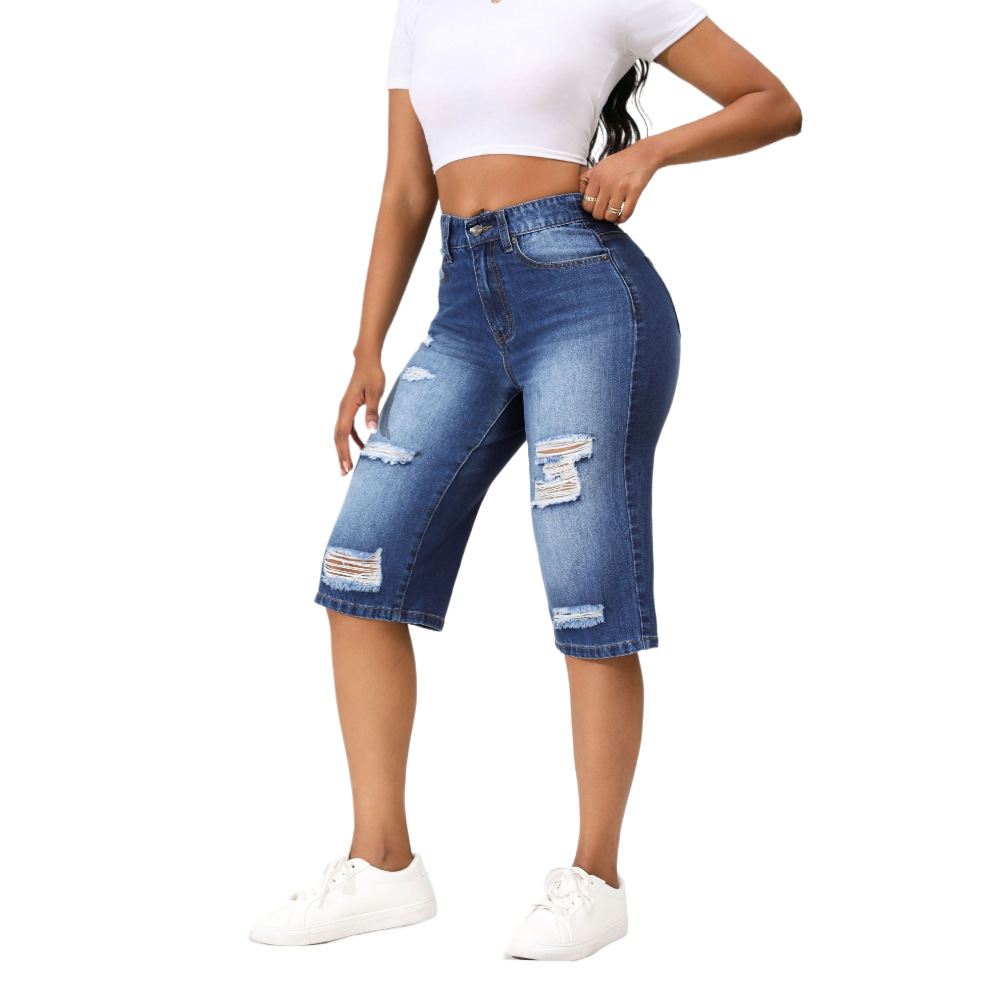 Pantalones vaqueros cortos rotos de estilo europeo y americano para mujer, novedad de verano 2026, pantalones holgados de pierna recta, directo de fábrica, en stock.