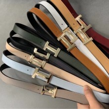 新品皮带女细腰带韩版简约糖果色金色字母H工字扣跨境批发现细带