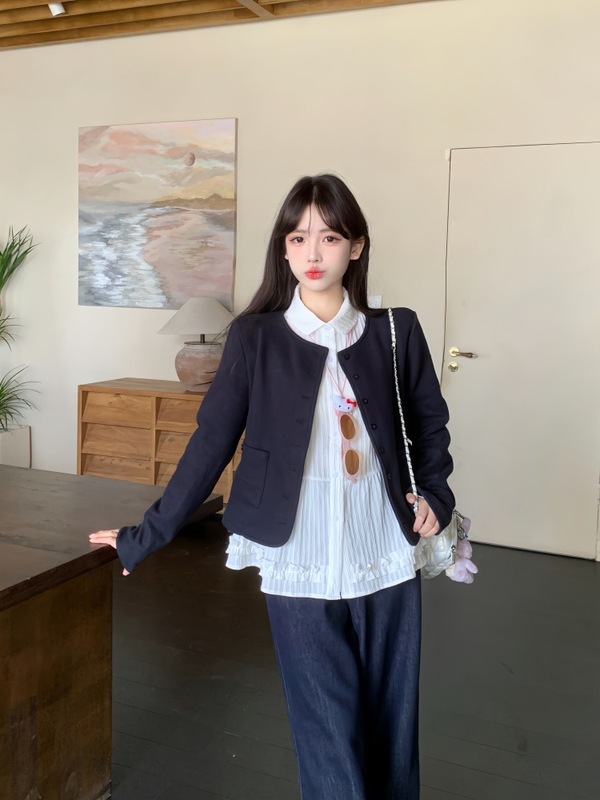 开春穿搭一整套胖MM宽松长袖衬衫软糯针织开衫外套韩系时尚两件套|undefined