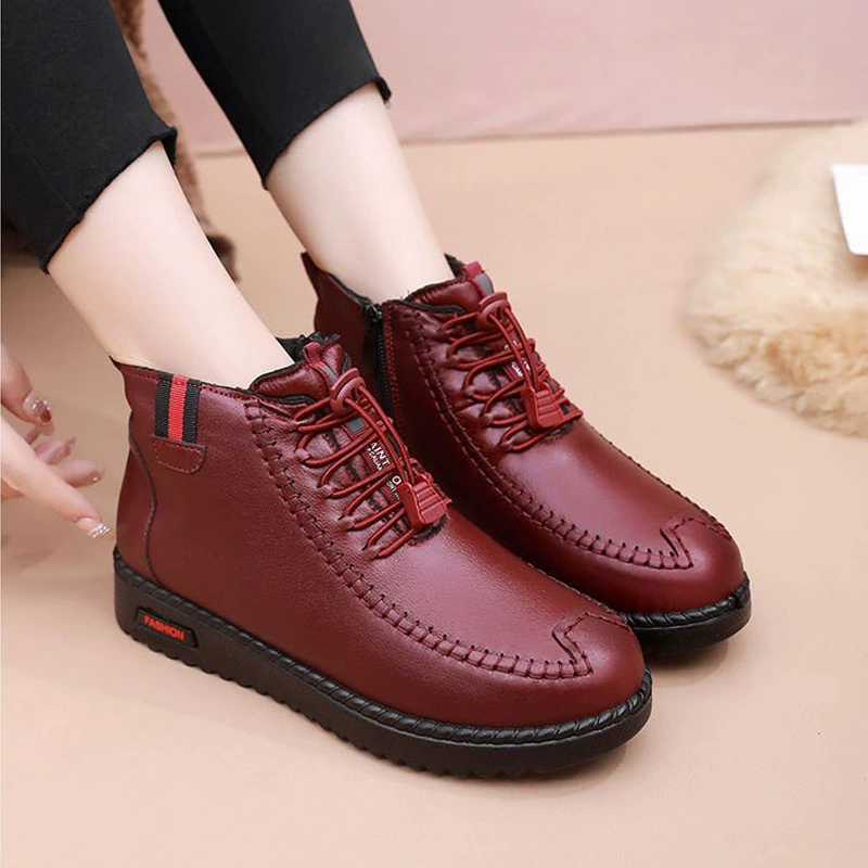 Новые зимние женские сапоги с высоким берцем для мам среднего и пожилого возраста, утепленные теплые зимние сапоги на флисовой подкладке, модные женские сапоги с молнией сбоку