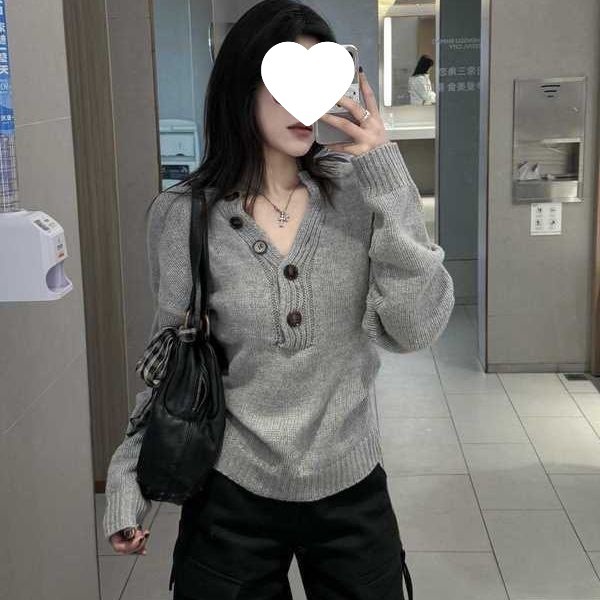 美式辣妹风灰色显瘦百搭打底针织衫修身显白休闲慵懒风长袖上衣|undefined