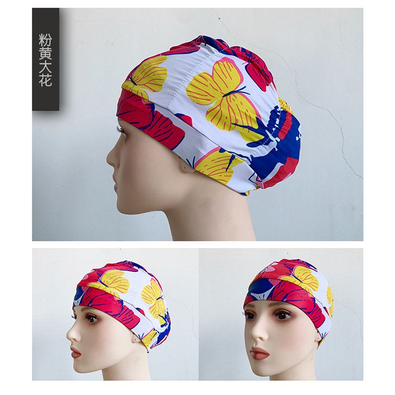 Fábrica al por mayor plisado paño gorro de natación extra grande circunferencia de la cabeza no apretado Pelo Largo oído protección natación caliente primavera unisex gorro de natación