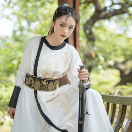中国风汉服cosplay唐制男女cp古风白色圆领袍护腕腰带三件套女装