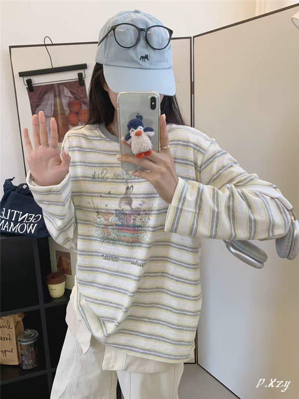 011秋季2025新款慵懒风松弛感宽松上衣早秋薄棉长袖打底衫女士T恤|undefined