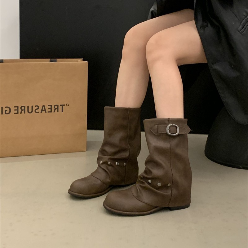 粗跟短靴女百搭复古切尔西靴2025新款时装马丁靴英伦风显瘦堆堆靴|undefined