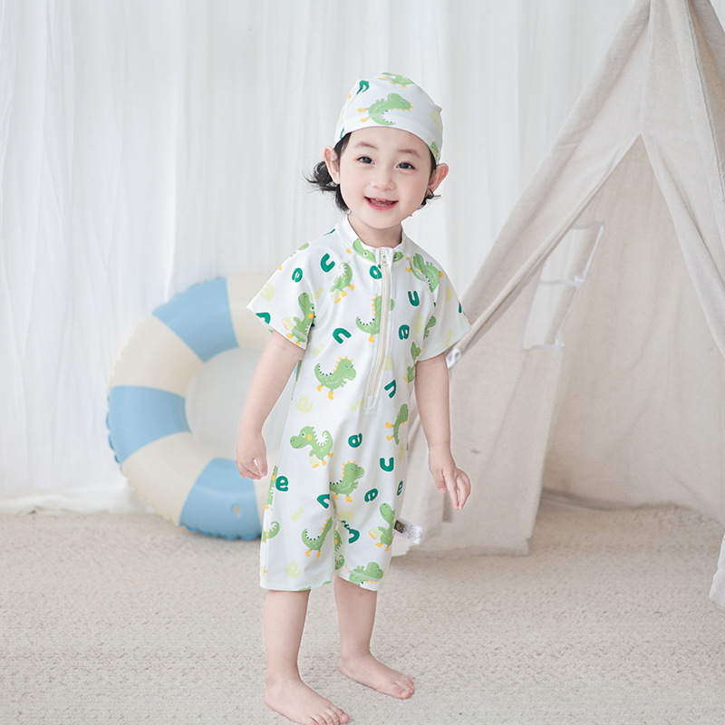 2026夏季新款欧美儿童小恐龙印花泳衣 婴幼童沙滩温泉卡通泳装