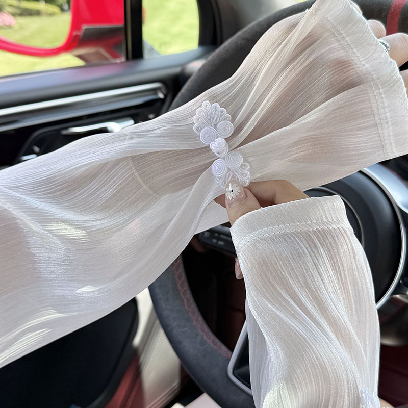 Mangas de hielo, mangas de protección solar, verano nuevo estilo, protector de brazo de conducción, mangas acampanadas sueltas, hebilla de disco de estilo nacional, mangas de hielo, mangas de seda de hielo, mangas de seda de hielo, mujeres