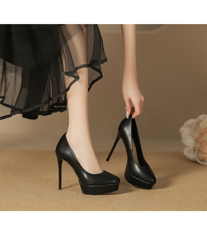 Giày cao gót nữ đế xuồng mũi tròn, gót nhọn 12 cm — Màu nude-12cm chi tiết 7