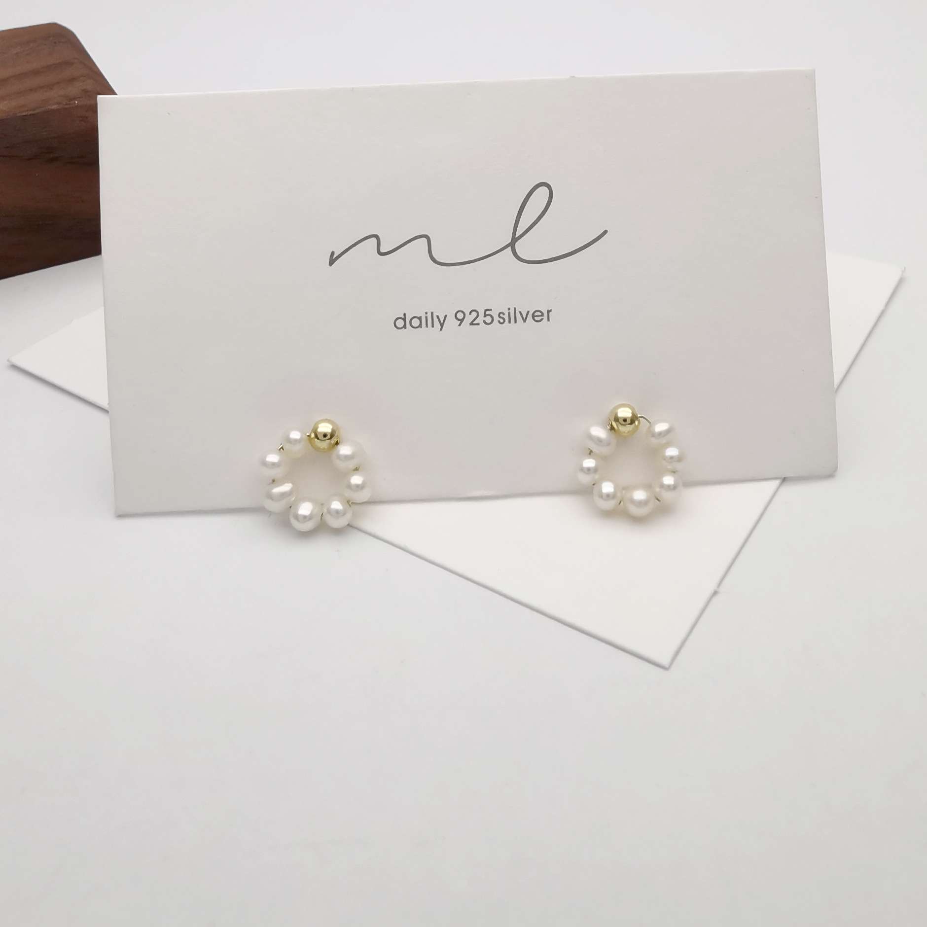 特价清仓通体925银极简天然珍珠几何小圆圈耳钉日韩精致气质耳饰