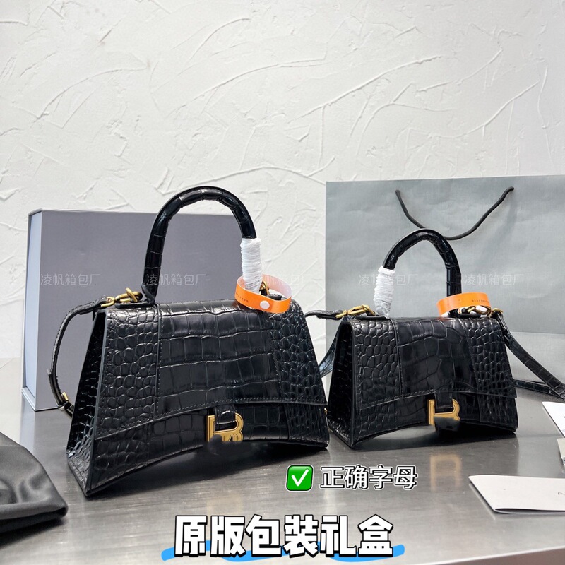 New Paris High-Quality Genuine Leather Crocodile Pattern Hourglass Bag Crossbody Bag Shoulder Handbag Women's Bag with Letters
