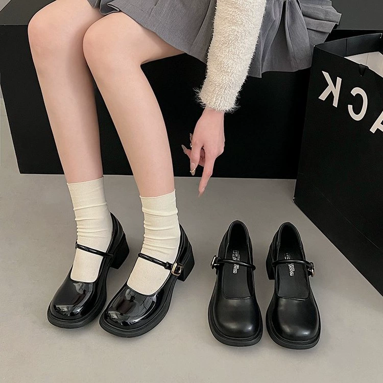 Универсальные черные британские туфли на толстом каблуке для женщин, весна 2025, новые круглые туфли в стиле ретро Мэри Джейн