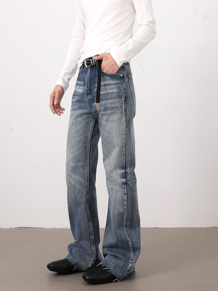 Quần jeans nam dáng loe nhẹ ống đứng cạp vừa phong cách Hàn Quốc — Màu xanh dương