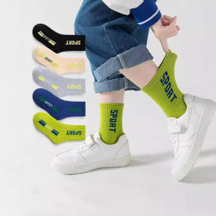 Children's Socks Boys Spring and Autumn Letters Students Baby Middle Tube Boys Middle and Big Children Sports Spring and Autumn Children's Socks