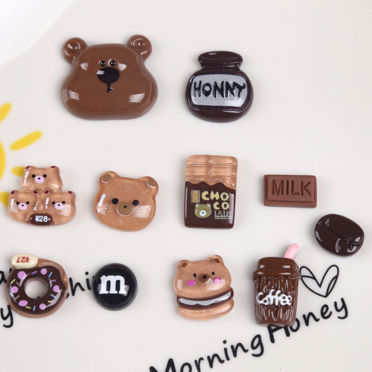 Cartoon Coffee Bear Set Resin Shoe Flower Accessories DIY Phone Case Cream Glue Handmade Materials Wholesale Cartoon Coffee Bear Set Resin Shoe Flower Accessories DIY Phone Case Cream Glue Handmade Materials Wholesale