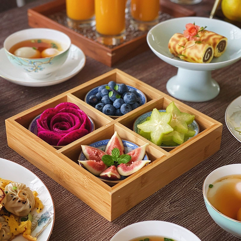 Бамбуковый деревянный поднос с девятью сетками в японском стиле для заваривания чая, барбекю, ингредиентов для горячего горшка и сетки для блюд.