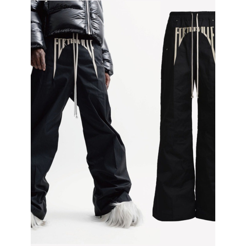Dark Slogan Embroidered Silk Twill Wide Leg Straight Leg Loose Trousers mid Waist Long Pants Non-Stretch Care_mkmklike.com