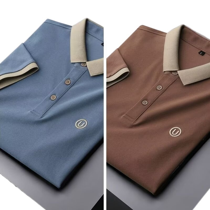 夏紳士服半袖 Tシャツストライプポロシャツ薄手 2025 若者ルーズタイプファッションアーバンビジネスカジュアル|undefined