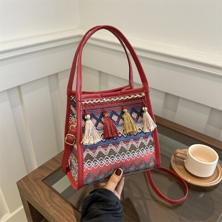 Shangxin estilo nacional bolso portátil de verano 2024 nuevo bolso de borda retro bolso de hombro de moda